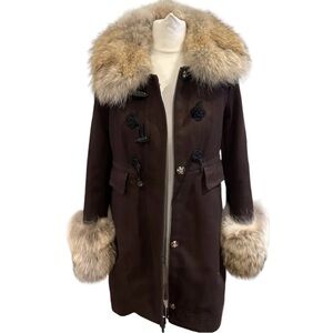 Marc Jacobs Brown Trench Coat with Fur Trim